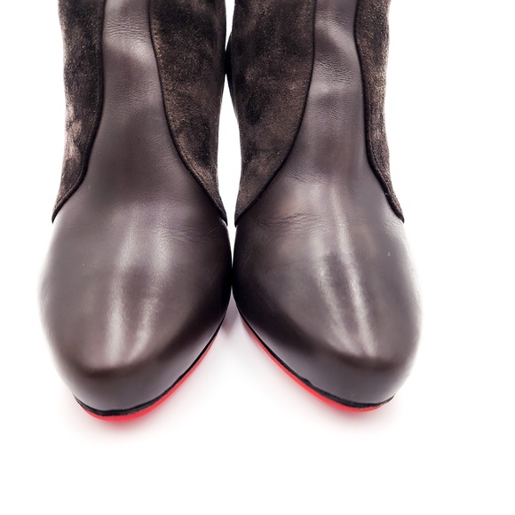 Christian Louboutin Gaetanina 85 Dark Brown Leather Suede Heeled Zip Boots EU 37 - Picture 5 of 11